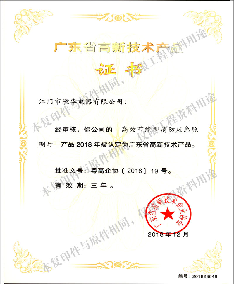 廣東省高新技術產(chǎn)品--高效節(jié)能型消防應急照明燈